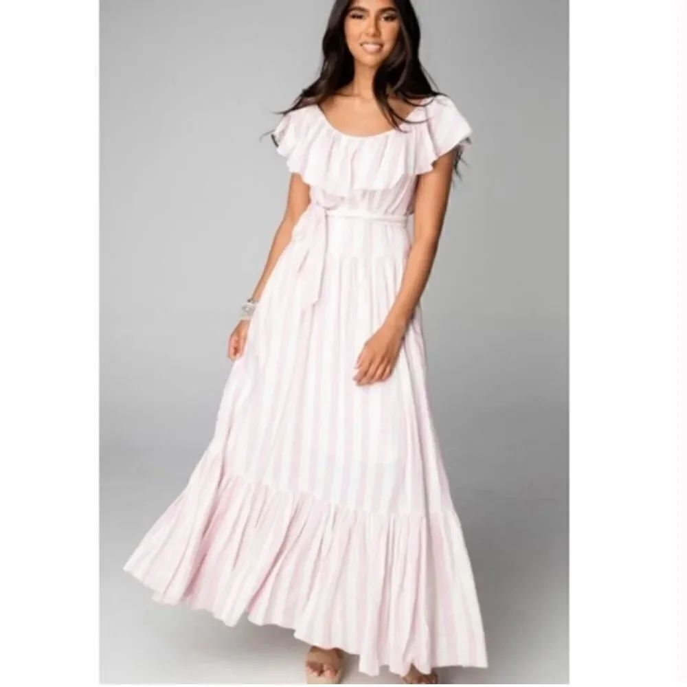 Buddy Love Heather Striped Ruffle Maxi Dress